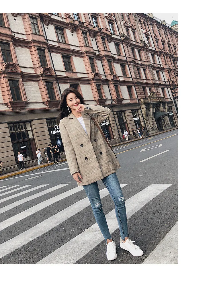 

Three Standard Photo Shoot 2019 Spring And Autumn Korean-style Small Suit Women's CHIC Retro Plaid Leisure Suit Coat Fashion-