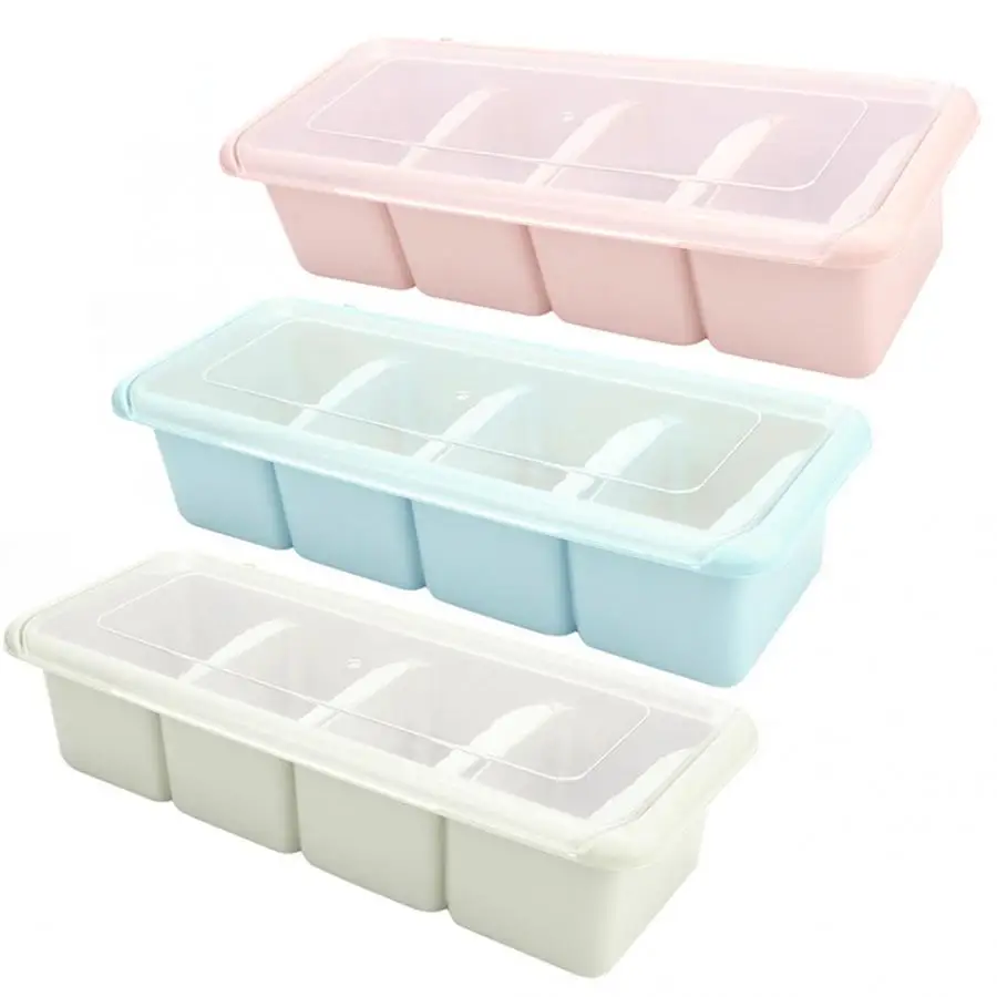 

Salt And Pepper Spice Kitchen Tools Accessories 4 Compartments Seasoning Box Spice Rack Organizer Condiment Holder Container