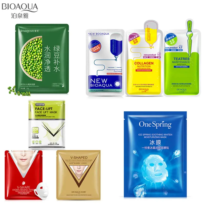 

8Pcs BIOAQUA hyaluronic acid bean v shape face mask Treatment Anti-Aging Moisturizing Hang ear type facial mask skin care