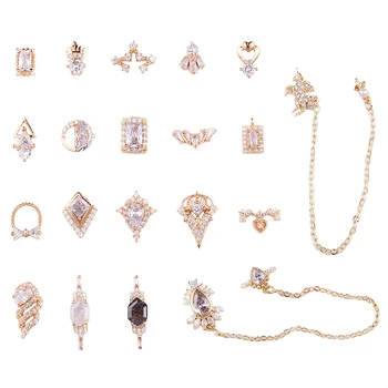 

2 Pcs/Pack 3D Nail Art Jewelry Zircon Chain Tassel Chain,Bow,Unicorn Nail Zircon Alloy Crystal Rhinestone Pearl Charm,JC888-907