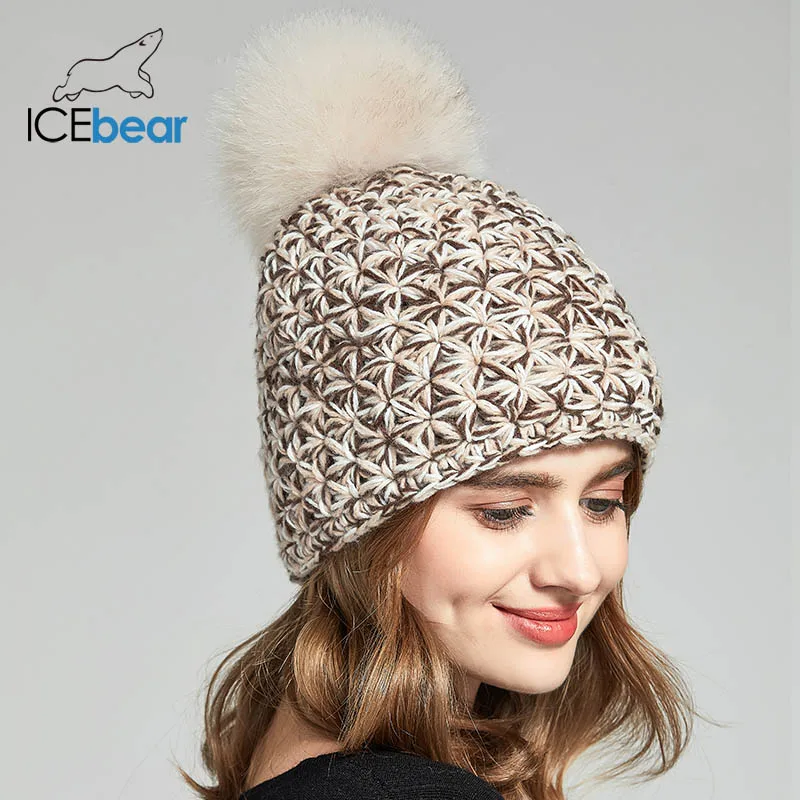 ICEbear Женские шапки для зимы, имитация шерсти, толстые шапки для женщин, однотонные, новые брендовые шапки E-MX18130FQ
