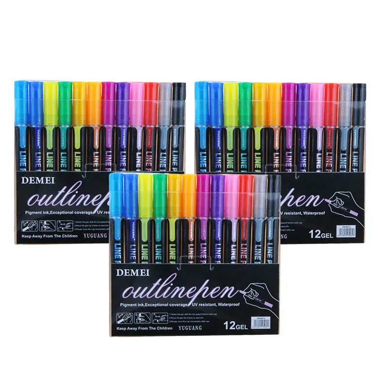 8/12 Colors Outline Metallic Markers Double Line Magic Shimmer Paint Pens  For Kids Adults DRAWING Art Signature Coloring Journal - AliExpress