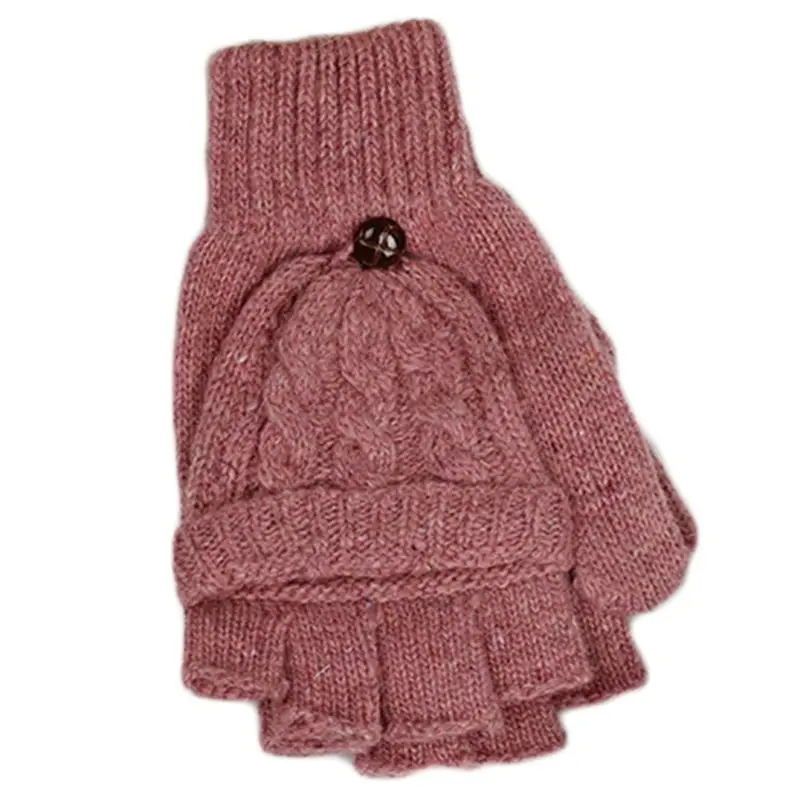 THINKTHENDO Womens Cable Knit Fingerless Mittens Winter Convertible Gloves with Flip Cover