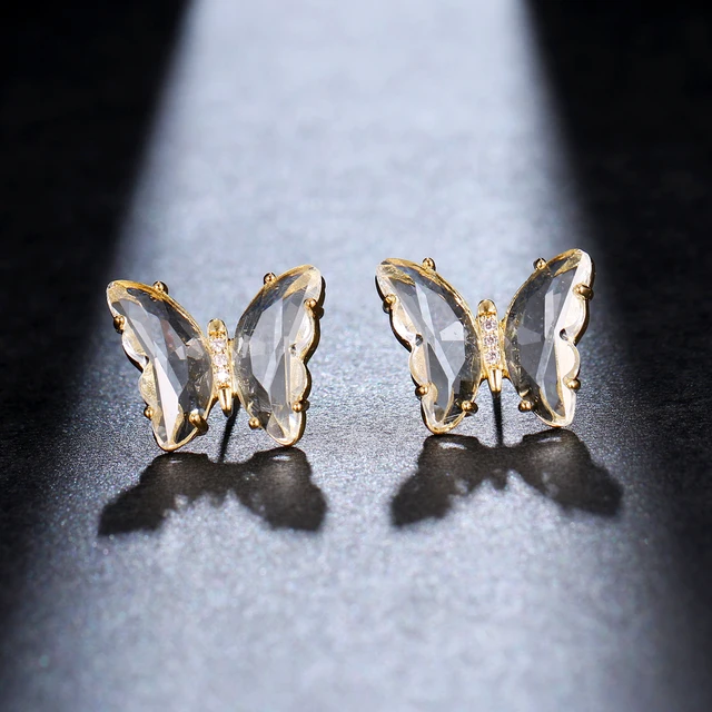 AMC Cute Butterfly Open Rings For Women Colorful Butterfly Adjustable Boho Animal Cuff Ring Jewelry Gifts For Women Kids Girls white-earring