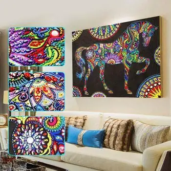 

DIY Diamond Painting Special Shaped 5D Partial Drill Cross Stitch Kits Crystal Rhinestone Mosaic Horse Animal Wall Decor Gift