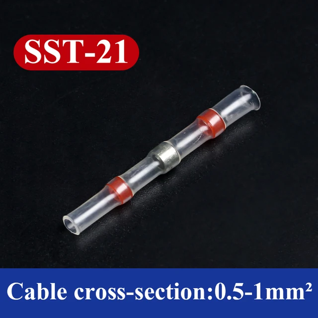20/50/100/200/220PCS Solder Seal Wire Connectors splice Waterproof Heat Shrink Solder Butt Connectors Electrical Wire Terminals SST-21 red