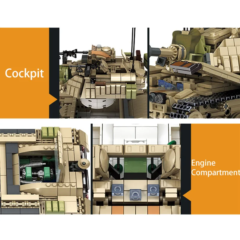 632004 1753PCS Army Military M60 MAGACH Tank Forces Building Blocks Series WW2 Weapon Soldier Figures Bricks Toys for Child Gift