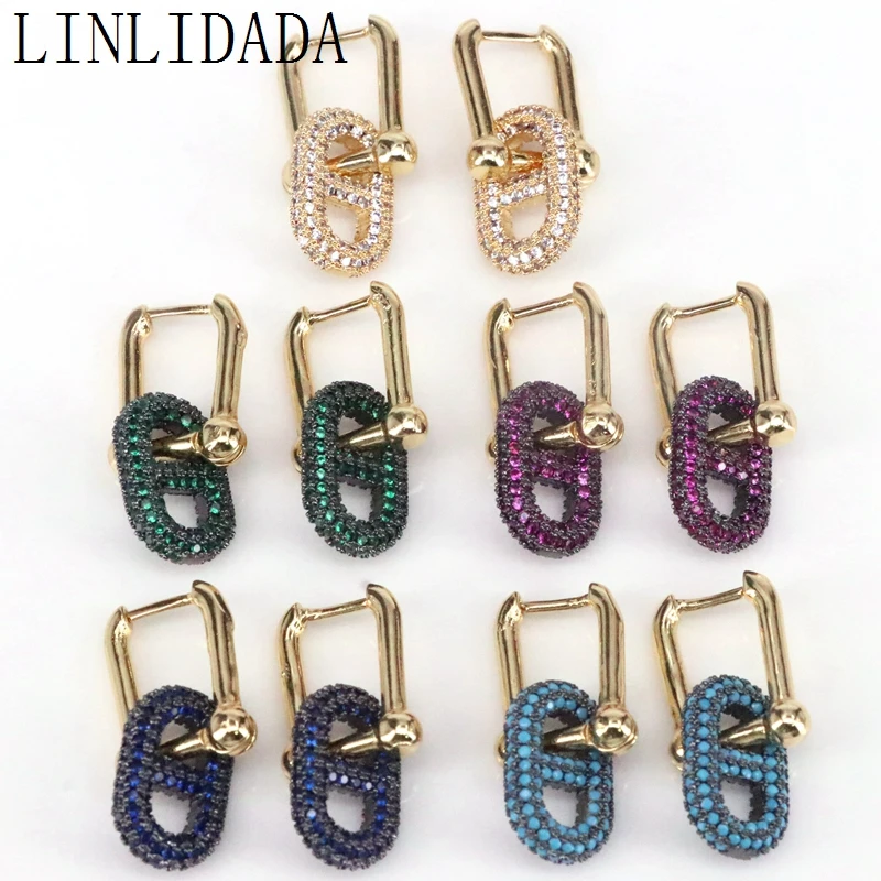 

5Pairs 2021 New Arrival Gold Huggies Dangle Earrings Hip Hop Micro Pavd Rainbow Cubic Zircon Pig Nose Dangle Earrings