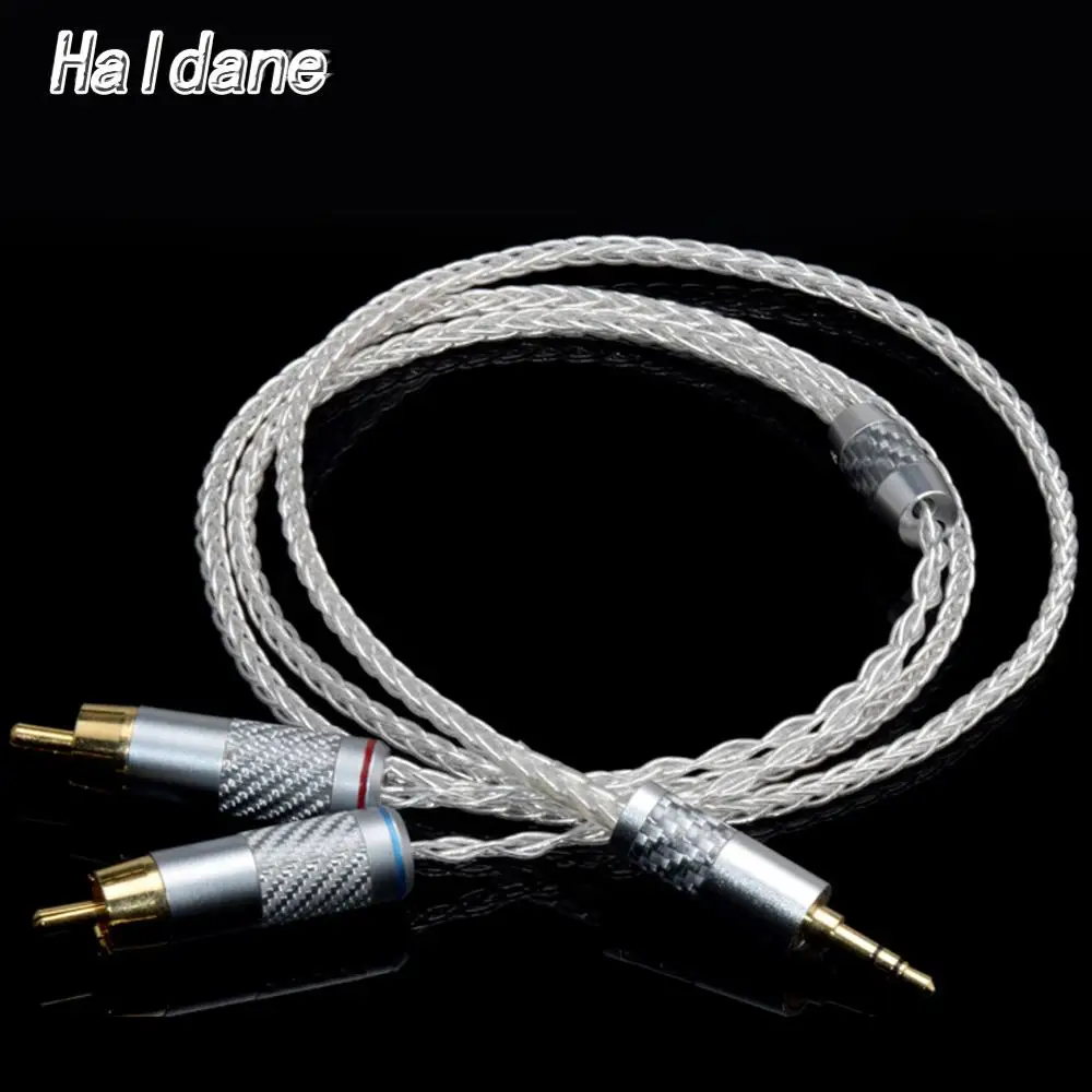 Hi-Fi 3 5 мм стерео 2 RCA Штекерный аудио адаптер кабель 8-cores 7N OCC медный посеребренный