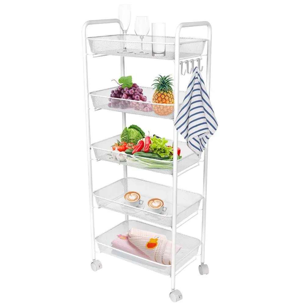 

3/4/5 Layers Organizer Metal Rolling Slide Cart Trolley Storage Shelving Rack Kitchen Wire Shelf