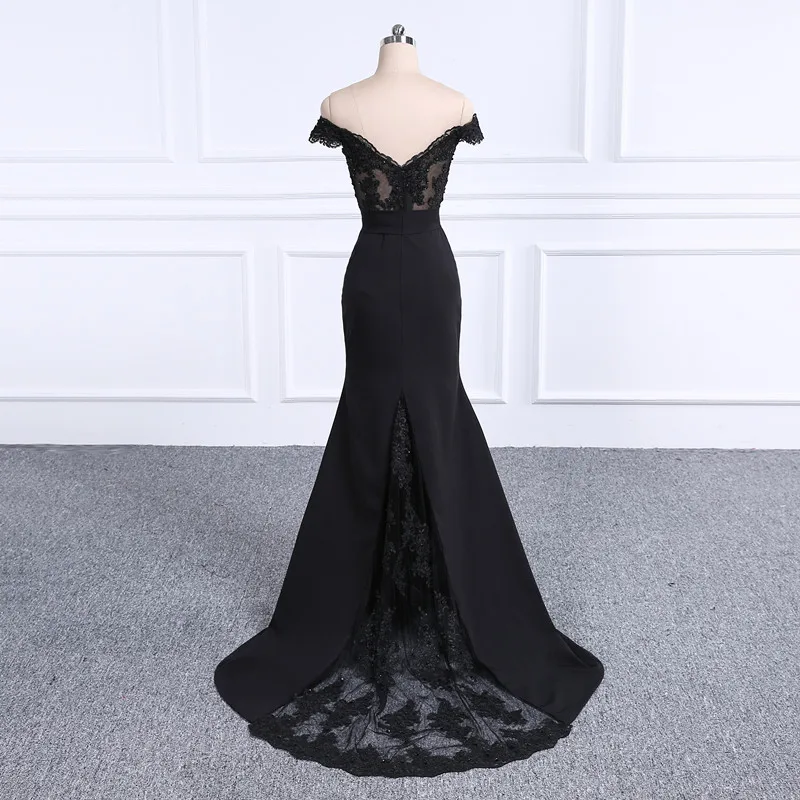 Robe De Soiree Черное длинное платье Русалка для выпускного вечера реальные фото аппликации бисером Очаровательные платья для вечеринки vestido de festa