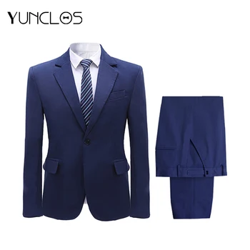 

Navy Blue Business Men Suits Solid Color Party Jackets Men Calasas Masculinas Veste Marriage Homme Fashion Casual 2 Pcs Suits