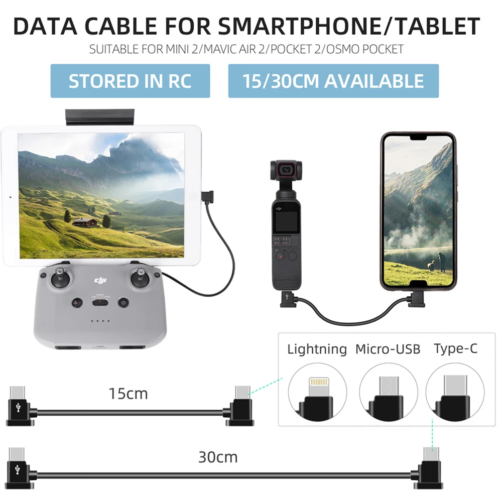 Cavo Dati Da Type-C A Lightning/Type-C/Micro-Usb Tablet Smartphone Da 15/30Cm Per Occhiali Dji Fpv V2/Mini 2/Pocket 2/Mavic Air 2