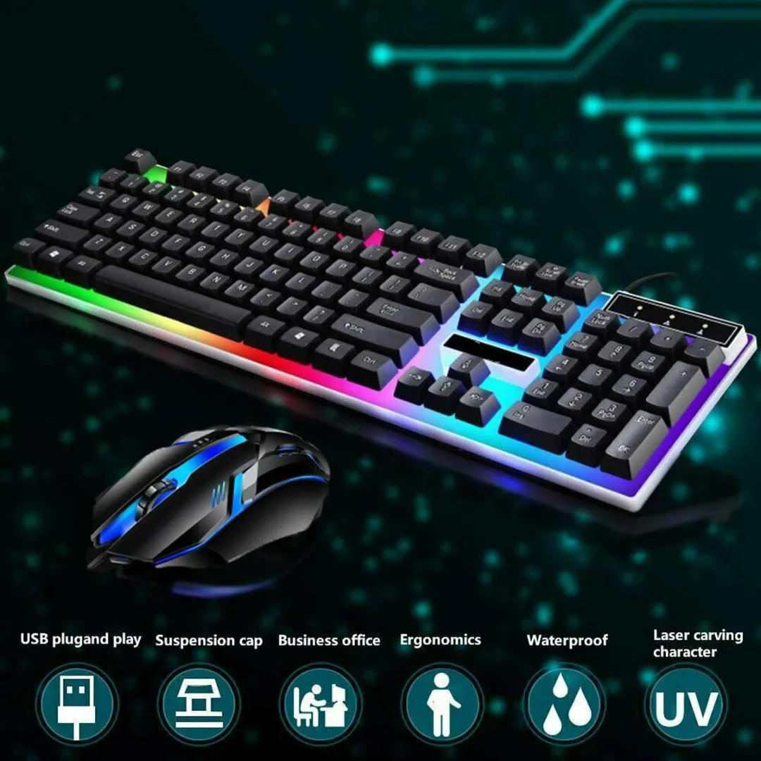 

Pohiks USB Wired Gaming Keyboard Mouse Set with Rainbow LED Compatible for PC Laptop PS3 PS4 USB Computer Mouse Gamer Mice