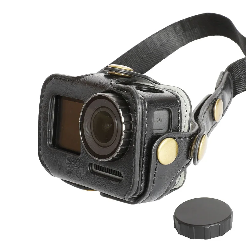 

PU Leather Case Frame for DJI with Silicone Lens Cap Neck/Waist Strap Accessories for DJI Osmo Action Sport Camera Cover Mount