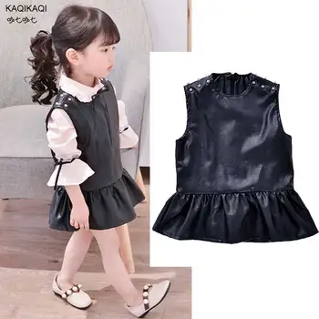 

Girls Clothe Dresses Children's Spring And Autumn Child Pattern Korean Leather Nail Vest Dress Sleeveless Leather Dress