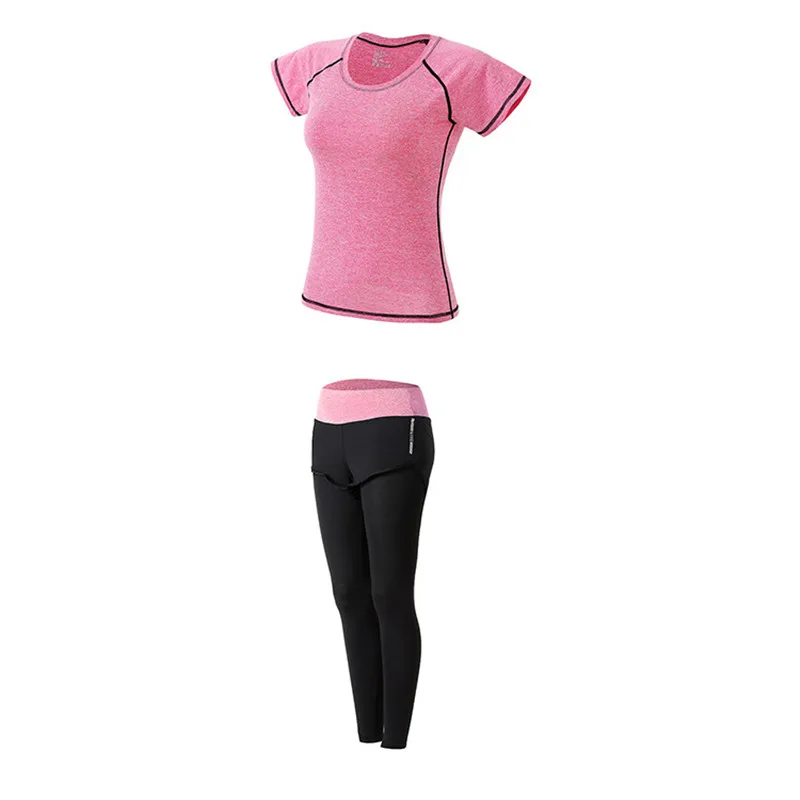 2-pink-A 5 шт. Женская одежда для фитнеса, спорта бюстгальтер футболка куртки и бесшовные леггинсы для занятий йогой комплект одежды тренировки для Для женщин спортивная одежда - Цвет: 2-pink-A