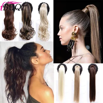 

BUQI Fashion Long Straight and Curly Ponytail Wrap Around Clip In Ponytail Hair Extensions Heat Resistant Hair Tail Headwears