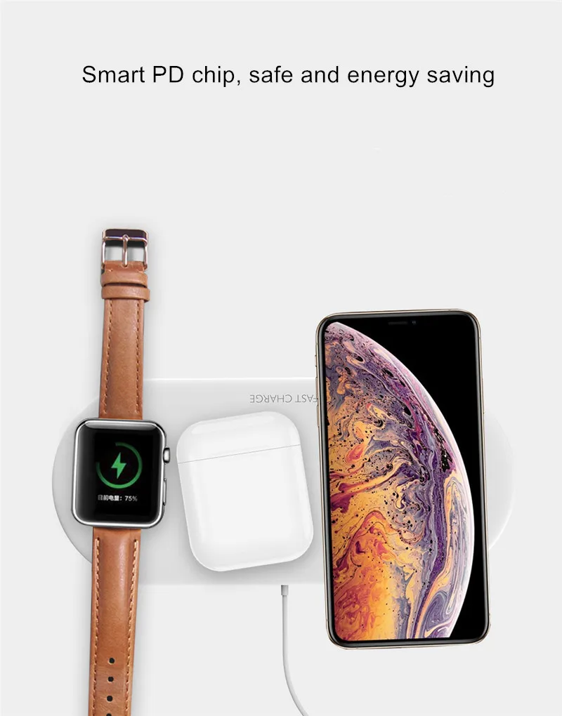 Беспроводное быстрое зарядное устройство для iPhone X XS MAX XR 8 быстрая Беспроводная Полная нагрузка 3 в 1 Зарядная панель для Airpods Apple IWatch 1/2/3/4