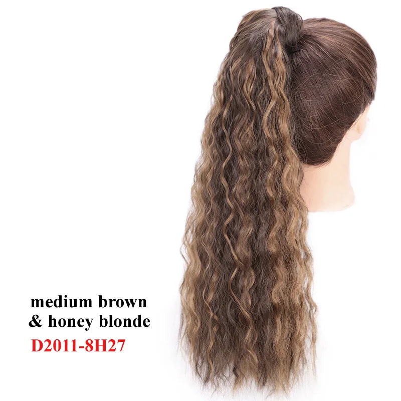 D2011-8H27 AISI BEAUTY Kinky Curly Ponytail Extension Synthetic Wrap Around Magic Paste Ponytail Corn Clip in Hair Extensions For Women - Цвет: D2011-8H27