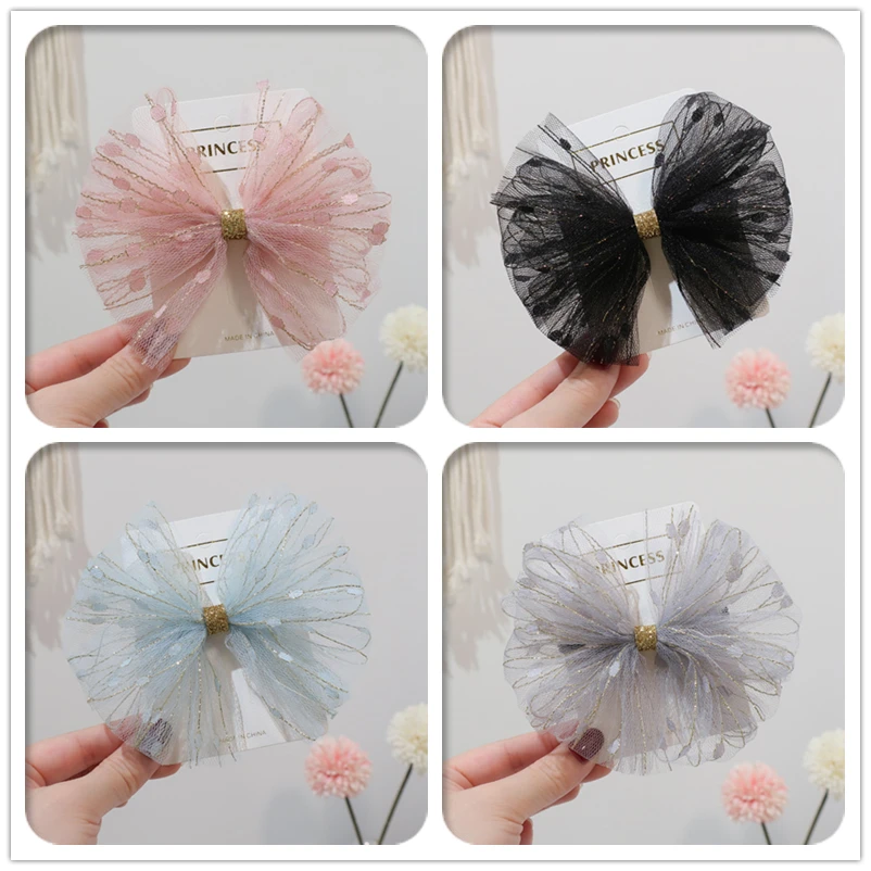 

20pcs Glitter Tulle Bow Hairpins Barrettes Tutu Bowknot Ponytail Holder Elastic Hair Bands Boutique Hair Accessories Headwear