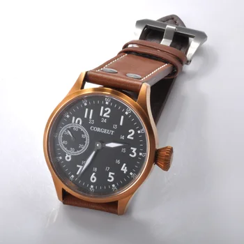 

часы43mm Black Dial Coffee case relogio Luxury 17 Jewels 6497 Hand Winding watch Men Mechanical Wristwatches sapphire crystal