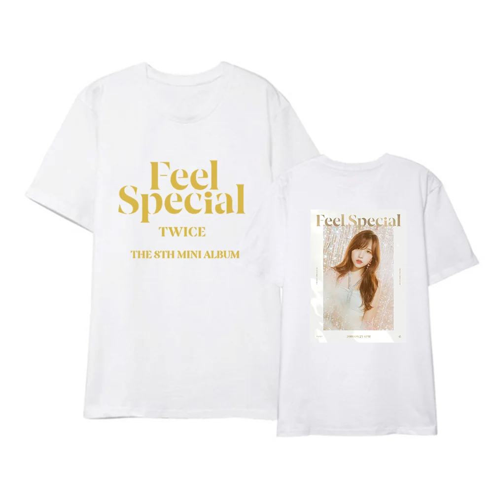 Kpop TWICE FEEL SPECIAL The 8th Mini Album Shirt Повседневная Свободная одежда в стиле хип-хоп футболка Топы с короткими рукавами футболка DX1219 - Цвет: White 08