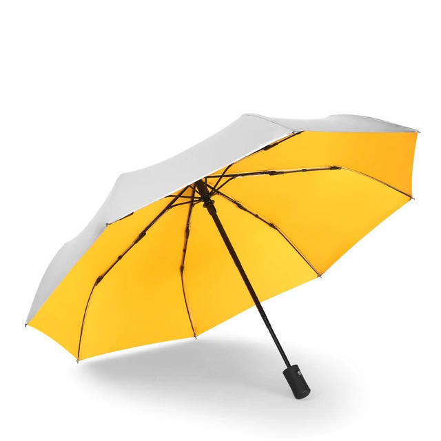 yellow Зонт-автомат, антиуф, титановое, серебряное покрытие, зонт от солнца, Женский Зонт от дождя, 3 складных зонта, женский зонтик принцессы - Цвет: yellow