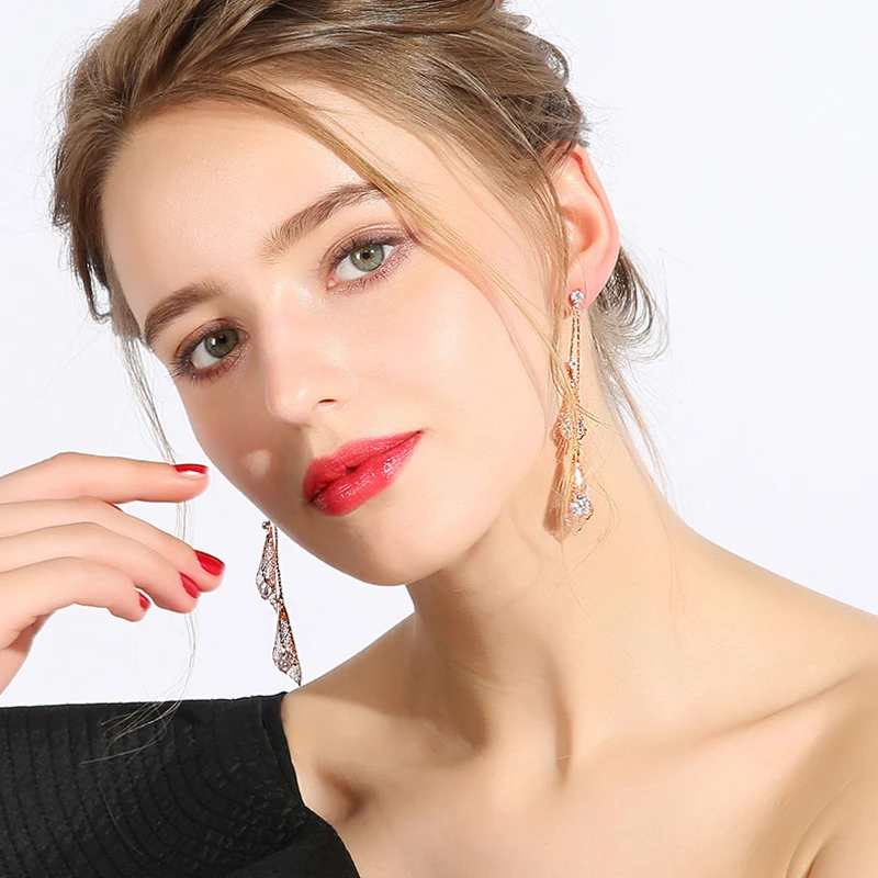 Boho Висячие женские серьги с длинной бахромой серьги с ниспадающими кисточками синтетический фианит винтажные модные ювелирные изделия
