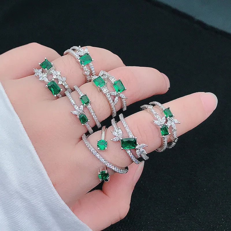 

Женские 925 серебро Изумрудный крест-накрест Открытое кольцо подарок на свадьбу, помолвку ювелирные изделия кольцо оптовая продажа