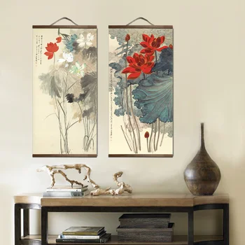 

Chinese style landscape Green plants canvas decorative painting Store bedroom living room wall art solid wood scroll paintings