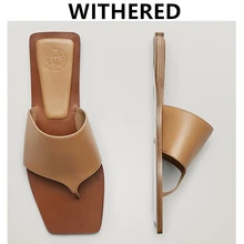 

Elmsk Slippers Women 2021 Summer England Style Fashion Simple Solid Cowhide Pinch Flip Flops Shoes Woman Slides Shoes Women