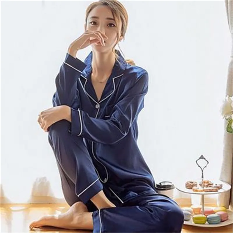 

Autumn Printing Pattern Women Pajama Sets Satin Silk feel Sleepwear Long Sleeve Trousers Home Suit Two Piece Set Plus Size New