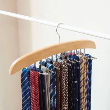 

Household Rotatable Wooden Scarf Tie Storage Rack With 24pcs Hooks Portable Belt Storage Rack Multi-function Hanger Prateleira