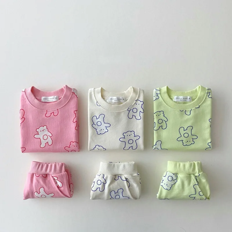 Baby Clothing Set luxury 2022 Summer New Toddler Baby Clothes Set Kids Girl Cute Cartoon Bear Printed Short Sleeve Tops + Shorts 2pcs Boys Tracksuit Set newborn baby clothing set