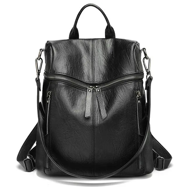 QIAOBAO модный рюкзак из яловой кожи для женщин большой емкости школьная сумка для девочек для отдыха на плечо дорожные сумки для женщин - Цвет: Черный