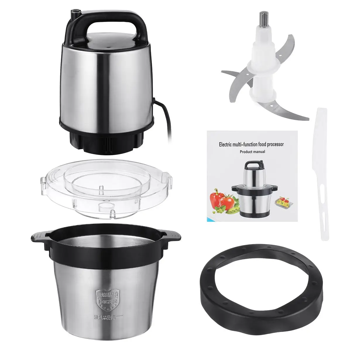 Electric Meat Grinder 1800W 6Liter Stainless Steel Chopper 2 Speeds 4 Blades Automatic Food Mixer