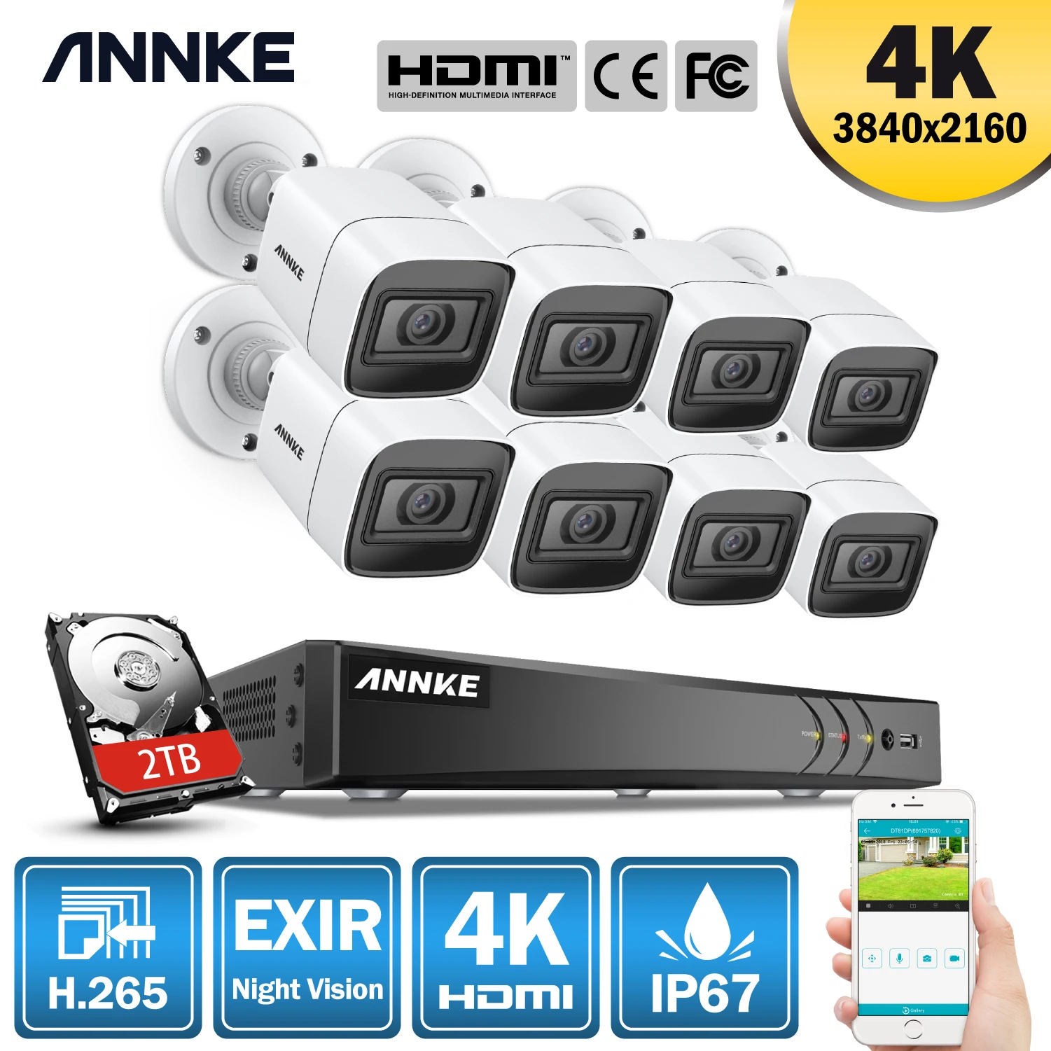 

ANNKE 4K 8CH HD Ultra Clear Footage CCTV Security System 5in1 H.265 DVR With 8pcs 8MP Outdoor Weatherproof Home Video Kit