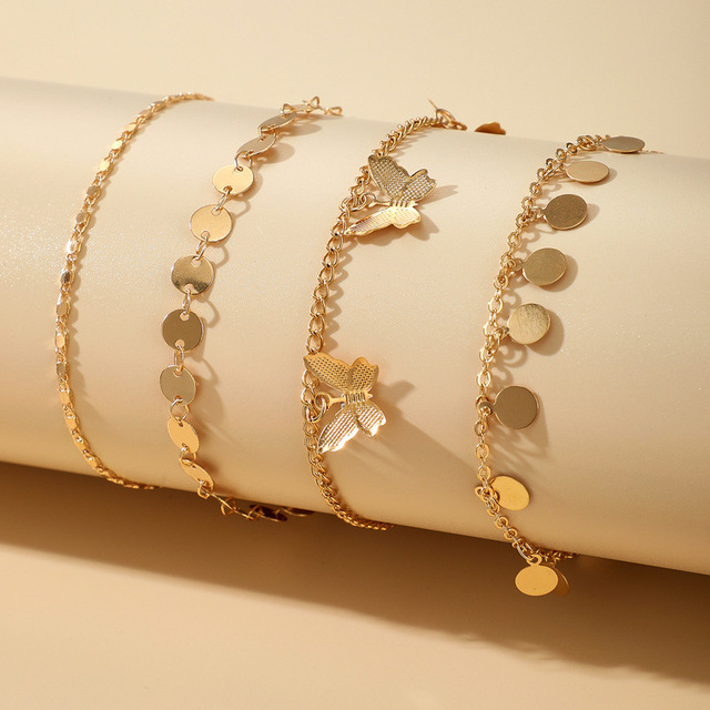 Bohemian Butterfly Anklet Set for Women Elegant Round Tassel Alloy Adjustable Anklet Lady Wedding Jewelry Gift 14985