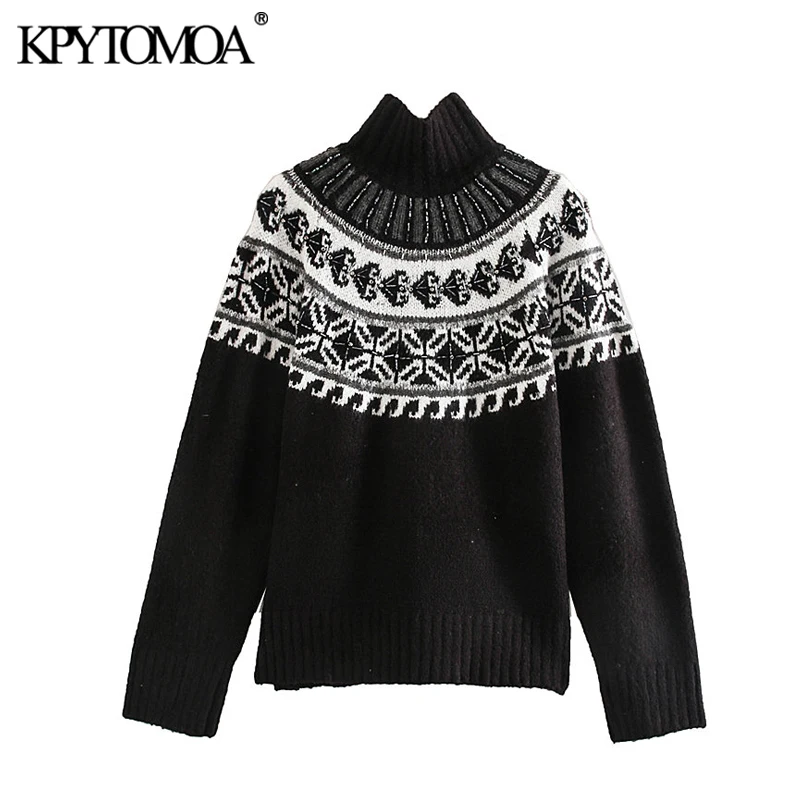 Günstige Vintage Stilvolle Perlen Appliques Lose Gestrickte Pullover Frauen 2020 Mode Hohe Kragen Langarm Weibliche Pullover Chic Tops