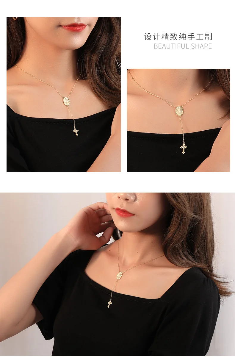 Origional S925 Sterling Silver Necklace Western Style Light Luxury Accessories Long Tassels Pendant Cross Jesus Necklace