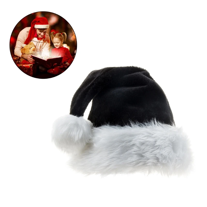 red Black Plush Christmas Hat Plush Xmas Hat for Adults Kids Comfortable Santa Claus Cap Party Supplies Gift Christmas Decor
