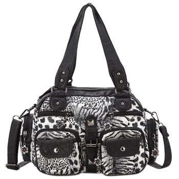 

Angelkiss Women Bags Small Shopping Handbags Leopard Satchel Top-handle PU Shoulder Bag Hobos Money Pack Multi-pockets Purse