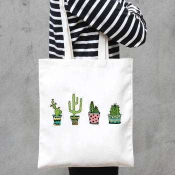 

Cactus Plant Tote Bag Ladies Canvas Shopping Bags Travel Bag Cosmetic Bag Handbag Graphic Cute Foldable Tote Large Capacity