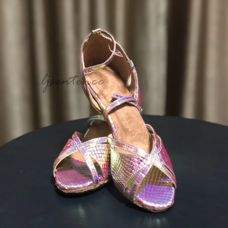 

Holographic Latin Dance Shoes Pink Woman Popular High Heels Tango Salsa Paso cha-cha-cha Rumba Jive Social party soft suede