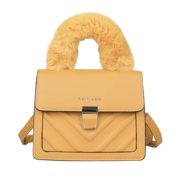 

Wholesale 2020 Autumn New Square Bag High Quality Plush Fur Handbag Women's Shoulder Bag Warm Winter Bags Luxury Brand Handbags