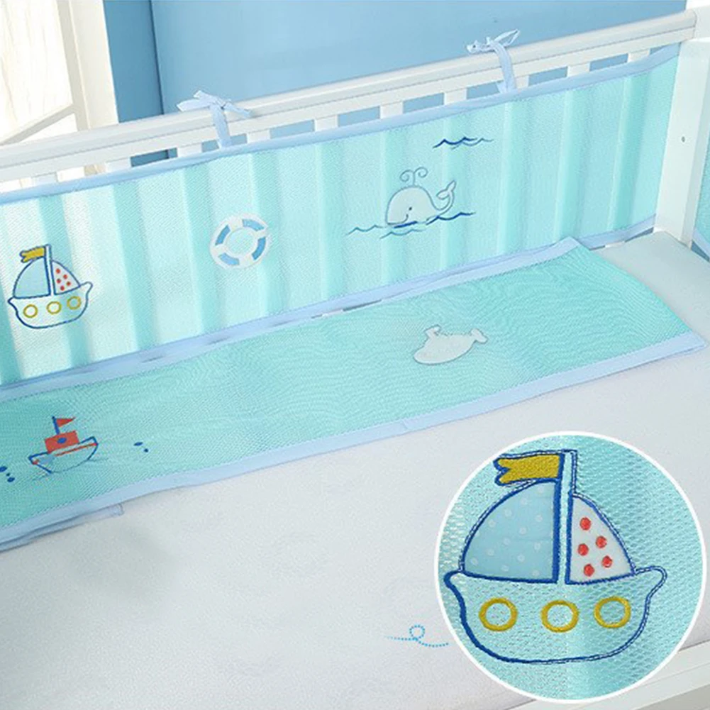 

Mesh Bed Bumper Summer Breathable Nursery Collision-Proof Half Around Printing Cartoon Portable Crib Baby Washable Safety