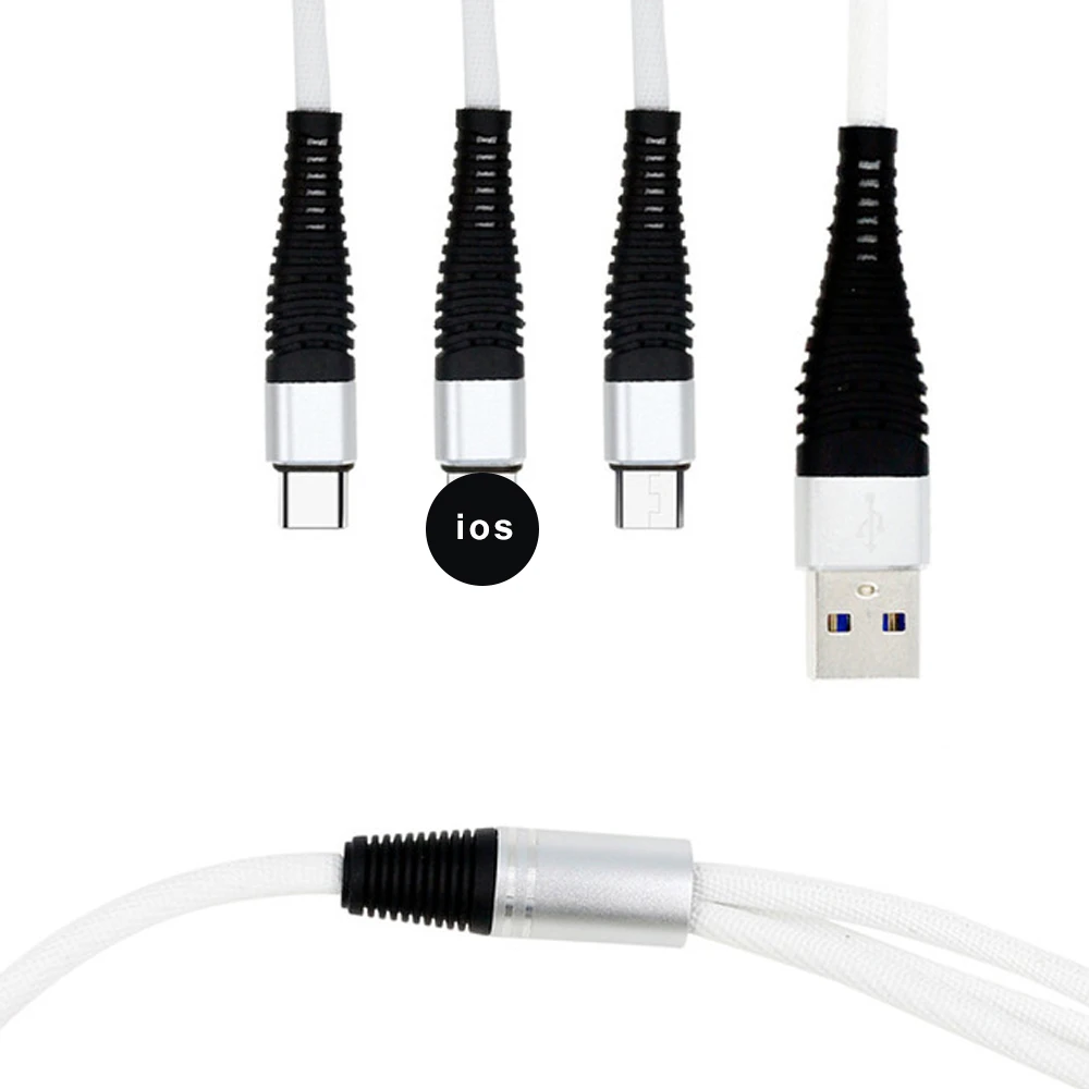 White OXEN 3 в 1 USB кабель для iPhone XS Max XR X 8 7 6 для samsung Xiaomi Быстрая зарядка Micro USB кабель type-C кабель для зарядного устройства - Цвет: White