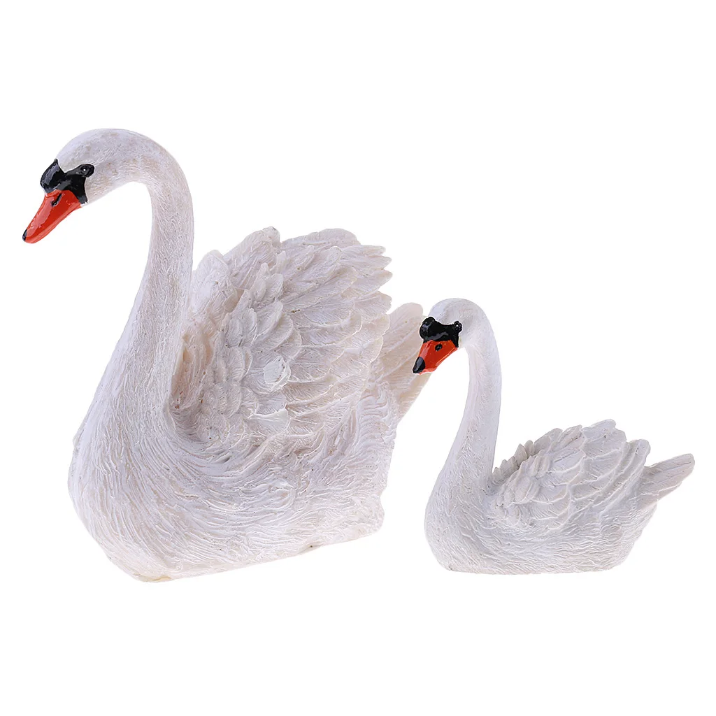 1 Pair Resin Swan Miniature Sculpture Figurine for Office Garden Yard Lawn Decorative Accessory Ornament