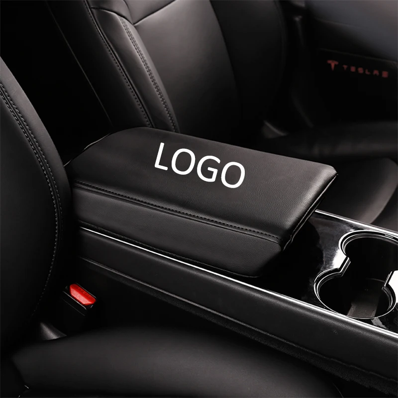 

PU Leather Car Armrest Pad Covers Armrest Box Cover Logo Decoration Protector Pad Cushion Car Accessories For Tesla Model 3